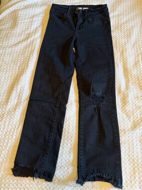 Levi's Black Flare Jeans with Distressed Hem